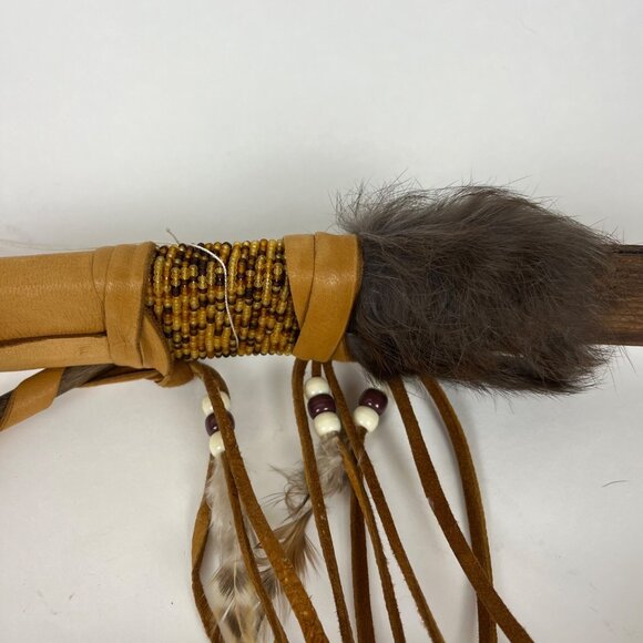 Chief Cross Bow Native American Wall Hanging Decor with Deerskin & Feathers - Picture 11 of 16